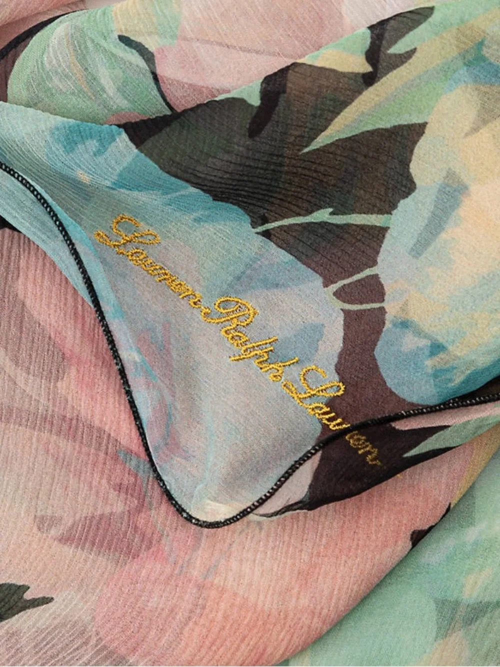 Lauren Ralph Lauren Silk Spring Floral Wavy Wrap Scarf Colorful Hand Rolled Hem